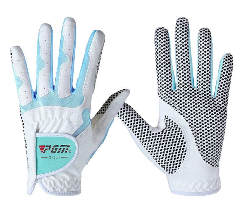 PGM Women's Golf Glove One Pair, Improved Grip System, Cool and Comfortable (White Blue, L) - Image 1
